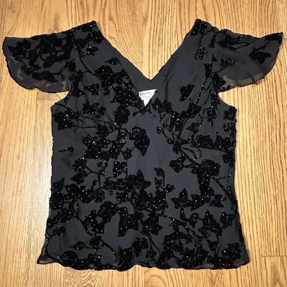 Adrianna Papell Black Beaded Top Whimsy Y2K Goth Witchy - Picture 5 of 11